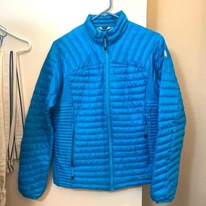Eddie Bauer StormDown 800 Fill Packable First Ascent Jacket Turquoise Blue Sz L